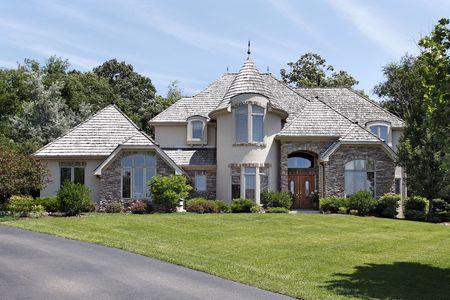 Luxury home in suburbs in with turretの写真素材