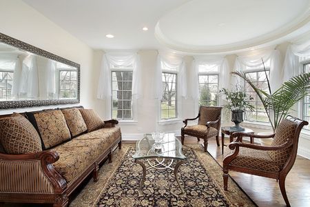 Living room in luxury home with oval ceilingの写真素材