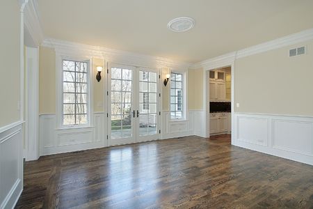 Dining room in new construction home with patio viewの写真素材
