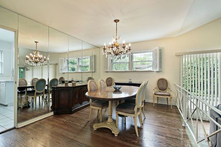 Step up dining room in suburban homeの写真素材