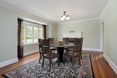 Dining room in new construction home with lime green wallsの写真素材