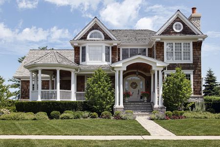 Luxury home in suburbs with column entry wayの写真素材