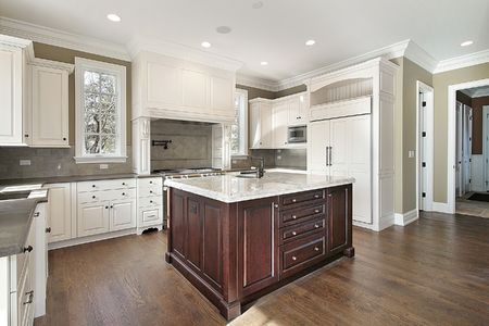 Kitchen in new construction home with center islandの写真素材