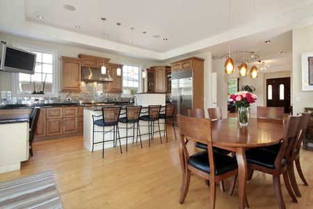 Kitchen and eating area in luxury homeの写真素材