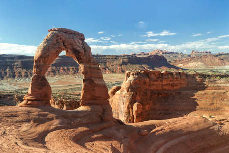 View of Delicate Arch in the morning at Arches National Park, Utah.の写真素材