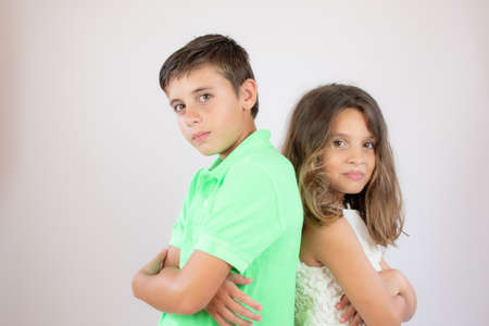 Two friends making funny gesturesの写真素材