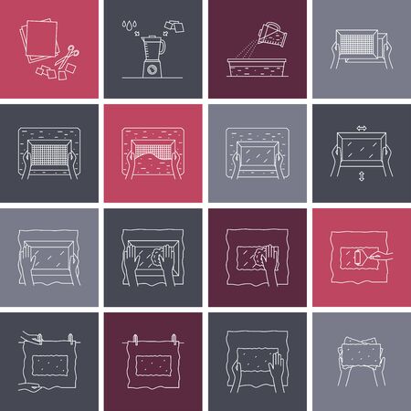 Hand paper making process icon set vectorのイラスト素材