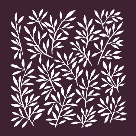 Hand drawn white leaves set on violet background.のイラスト素材