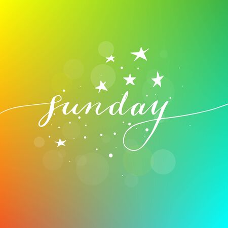 Hand written sunday phrase with hand drawn stars on colorful backgroundのイラスト素材