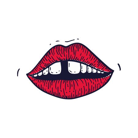 Vector illustration of lips and teeth with a gap on a bright background.のイラスト素材