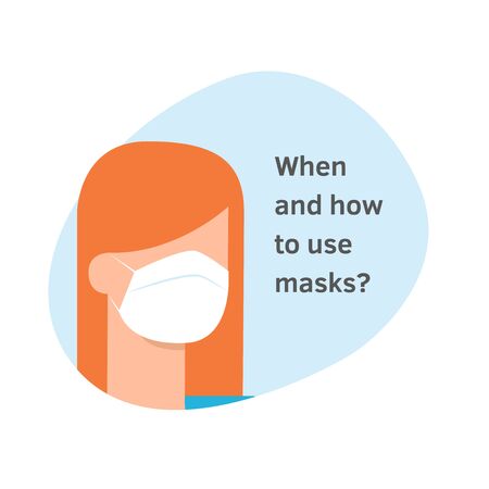 People with face mask medical vector illustration of man and woman wear protective facial medical mask signs flat cartoon isolated on white background. Prevention rules. Black skin male and female.のイラスト素材