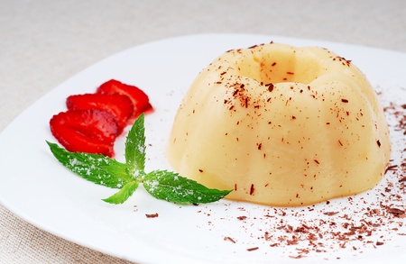 Pudding with strawberries and chocolate, a wonderful dessert の写真素材