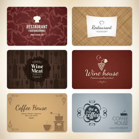 Set of 6 detailed business cards  For cafe and restaurantのイラスト素材