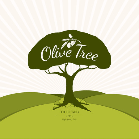 Olive label, logo design. Olive treeのイラスト素材