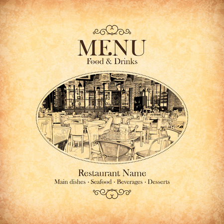 Retro restaurant menu design. With a sketch pictureのイラスト素材