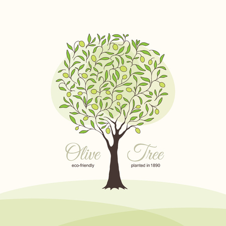 Olive label, logo design. Olive treeのイラスト素材