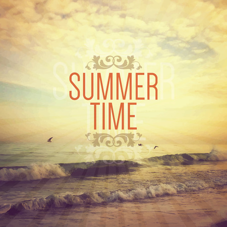 Summer background with bright sea sunsetのイラスト素材