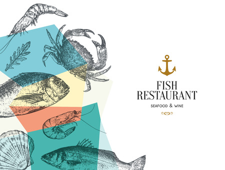 Restaurant menu design. Vector menu brochure template for cafe, coffee house, restaurant, bar. Food and drinks logotype symbol design. With a sketch picturesのイラスト素材
