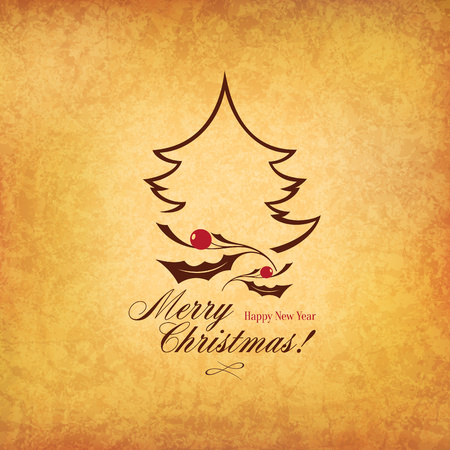 Christmas and New Year. Vector greeting card with Christmas treeのイラスト素材