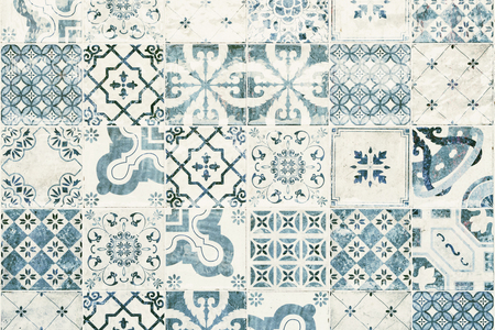 Texture of ceramic tiles in oriental turkish style. Turkish ceramic tiles lined on the wall. Ready idea for your designの写真素材