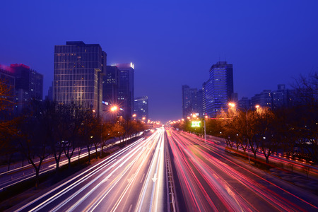 Night roads and tall buildings in Beijing, Chinaのeditorial素材