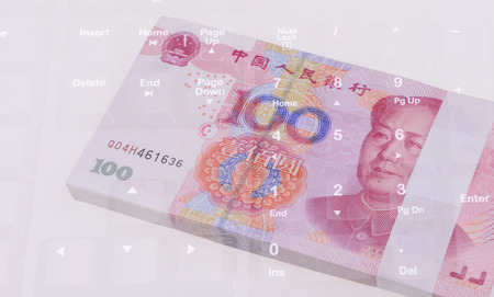 LUANNAN county - March 20: a stack of new Chinese RMB one hundred, close-up, March 20, 2015, LUANNAN county, hebei province, China.のeditorial素材