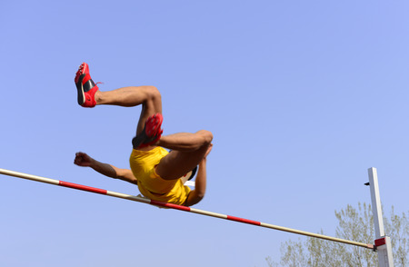 Track and field close-ups of the high jumpの写真素材
