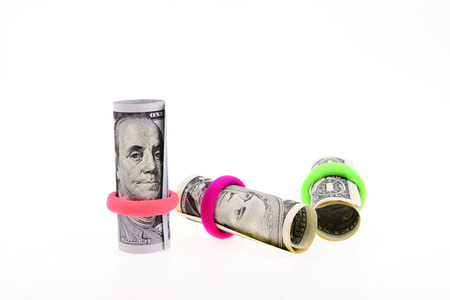 United States dollar note on white backgroundの写真素材