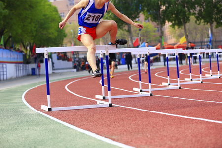 Hurdle race on the track and fieldのeditorial素材