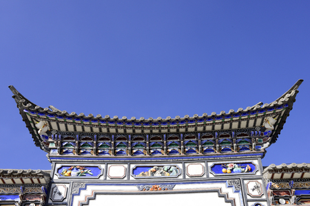 The corner of the ancient building against the blue skyの写真素材