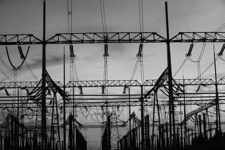 High voltage power grid, in the sunset