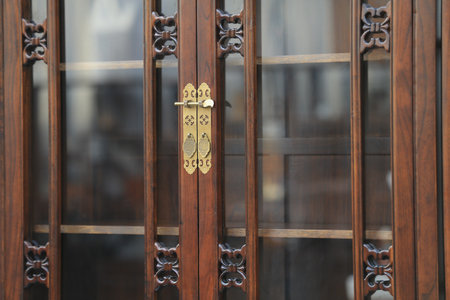 Close-up of wooden furniture and handleの写真素材
