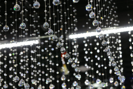 Beautiful crystal lights in the wedding hallの写真素材