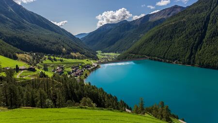 Vernago lake landscape, Senales Valley, Italyの写真素材