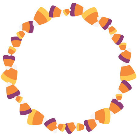 Vector Scattered Sweet Candy Corn Circle Wreath. Perfect for scrapbooking, kids, stationery, Halloween, and home decor projects.のイラスト素材