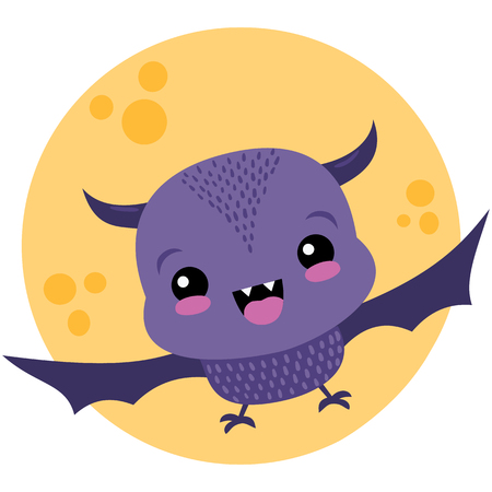 Vector Cute Purple Bat and Moon Halloween Illustration. Perfect for scrapbooking, kids, stationary, Halloween, clothing, accessories, and home decor projects.のイラスト素材