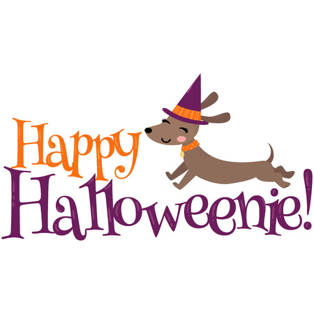 Vector Happy Halloween Dachshund Halloween Phrase Illustrationのイラスト素材