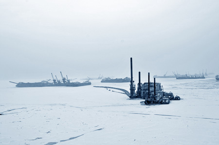 During the winter after a cargo shipのeditorial素材