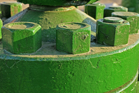 Close-up valve flange nut and boltの写真素材