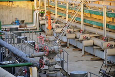 Petrochemical plant equipment pipes and valvesのeditorial素材