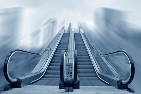 Escalator stairs inside wide Angle of view Angle, modern business centerのeditorial素材