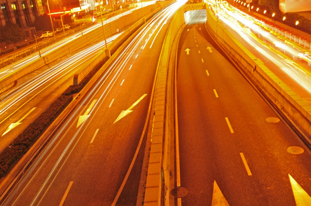 the light trails on the modern building background in shanghai china