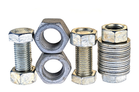 Bolt and nut, isolated on a white background