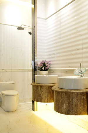 toilet and bathroom with rain shower headのeditorial素材