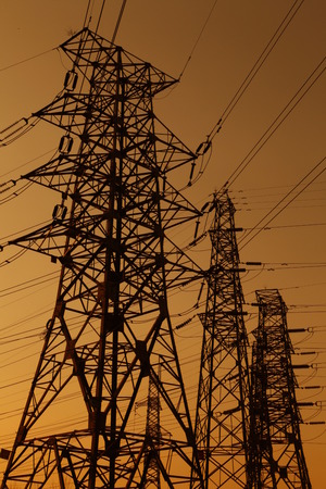 High voltage electric tower lineの写真素材