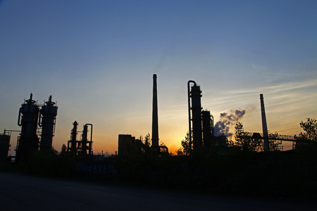 Industrial plant equipment in the sunsetの写真素材