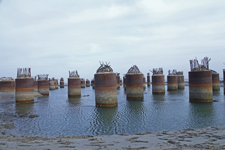 Not good concrete pier construction steel structure in the seaの写真素材
