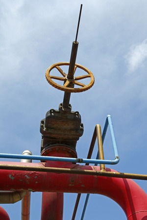 The pipe and valve in an oil fieldの写真素材