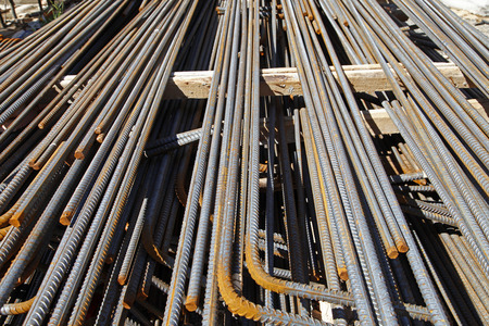 Rebar organised at the construction siteの写真素材