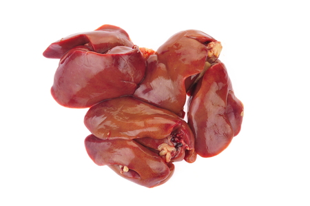 Chicken liver on a white backgroundの写真素材